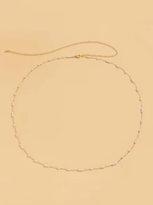 Faux Pearl Decor Waist Chain - Yellow Gold - View 3