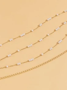 Faux Pearl Decor Waist Chain - Yellow Gold - View 4