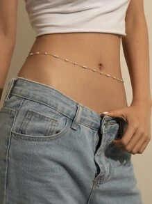 Faux Pearl Decor Waist Chain - Yellow Gold - View 5