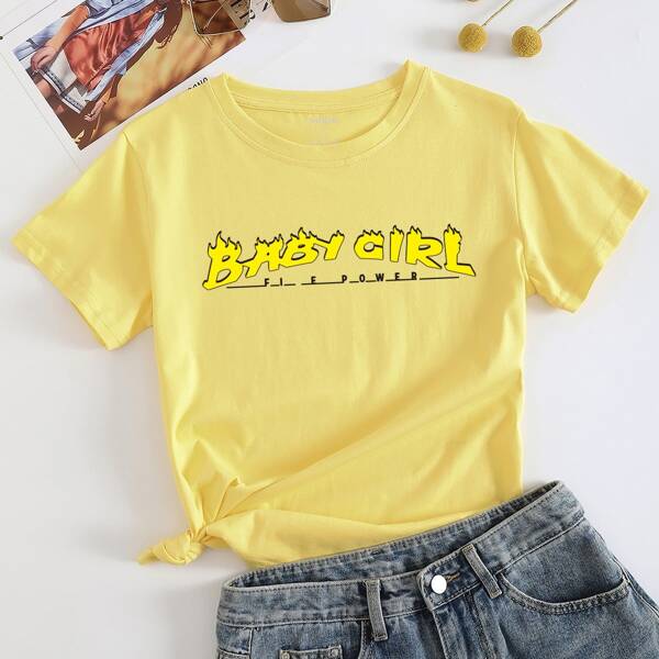 

Letter Graphic Crew Neck Tee, Yellow