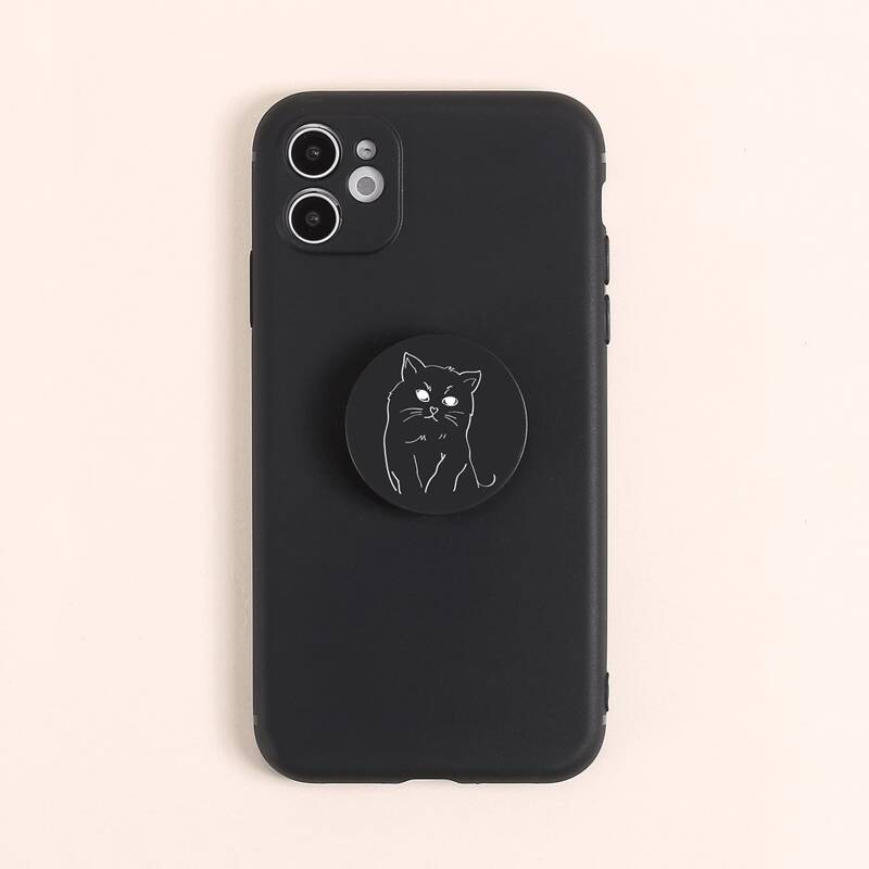 

Solid Phone Case With Cat Pattern Holder, Multicolor
