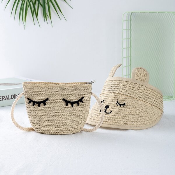 

Girls Cartoon Graphic Crossbody Bag With Hat, Beige