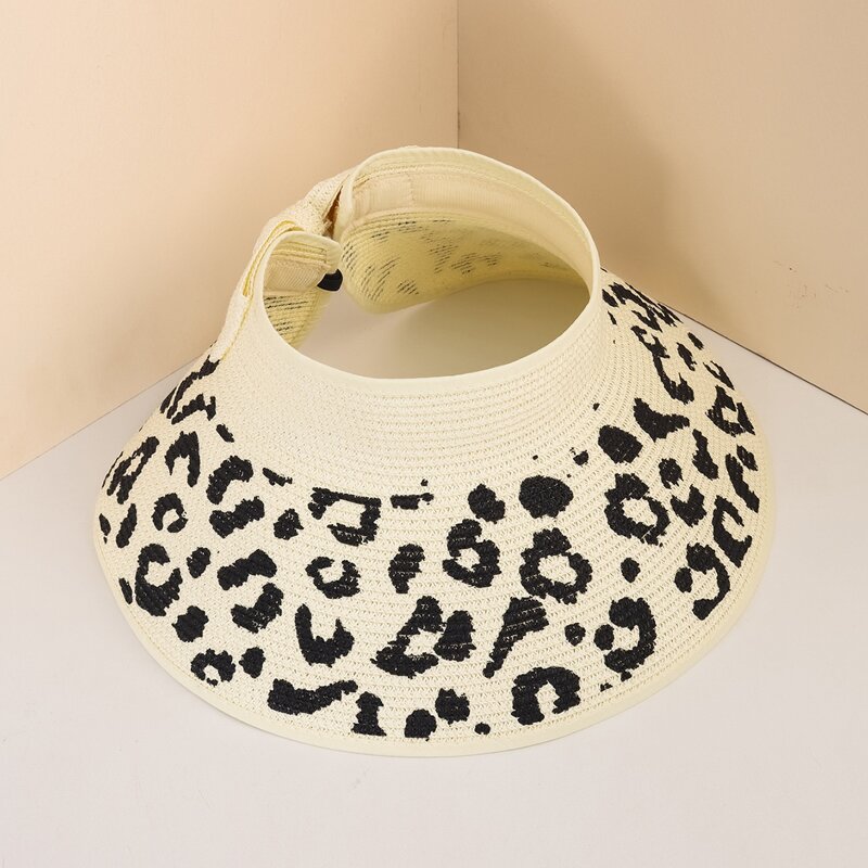 

Leopard Pattern Straw Hat, White