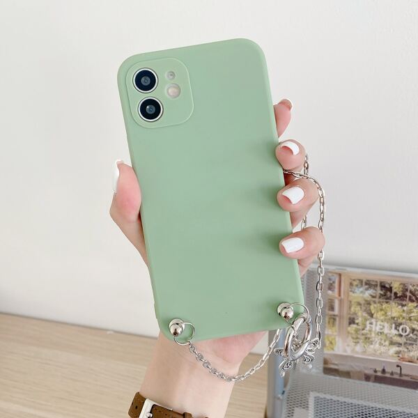 

Butterfly Decor Chain Hand Strap Phone Case, Mint green
