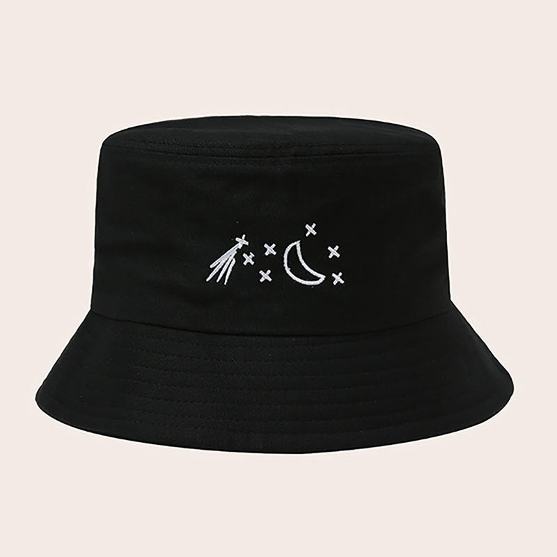 

Moon Embroidery Bucket Hat, Black