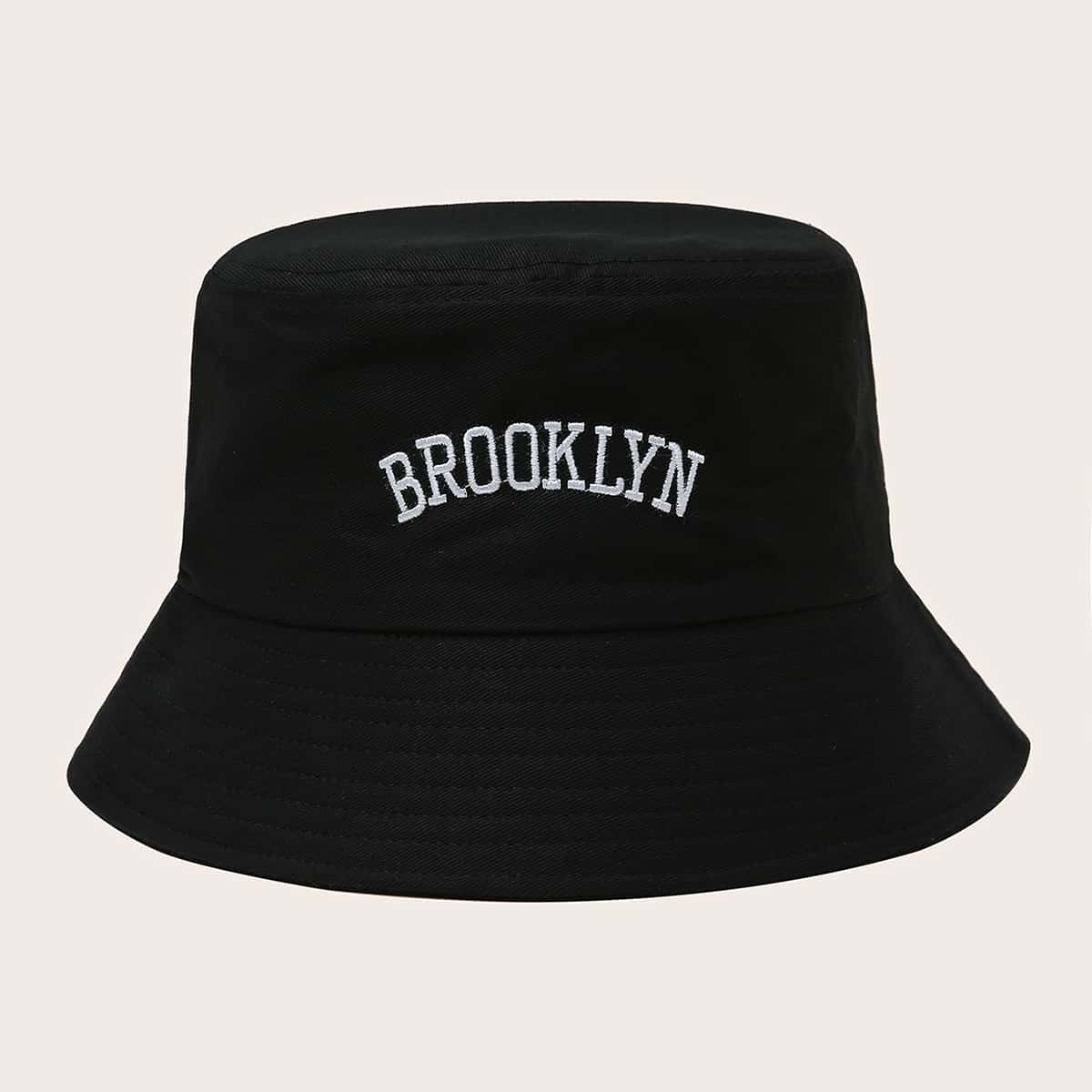 

Letter Embroidery Bucket Hat, Black
