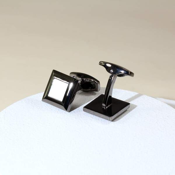 

1pair Men Geometric Cufflinks, Black