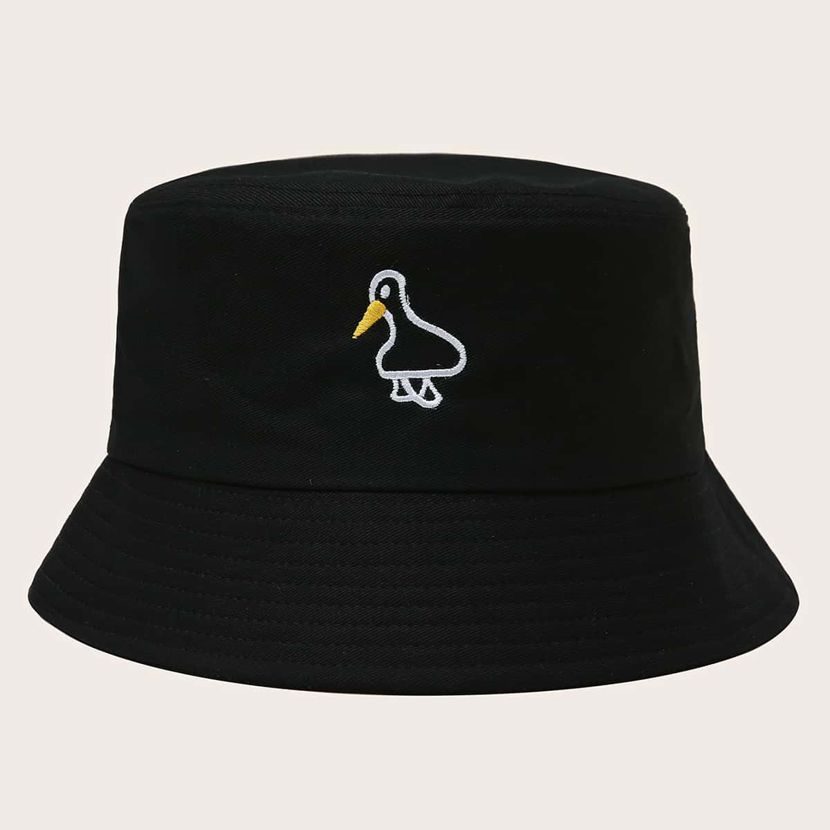 

Cartoon Duck Embroidery Bucket Hat, Black