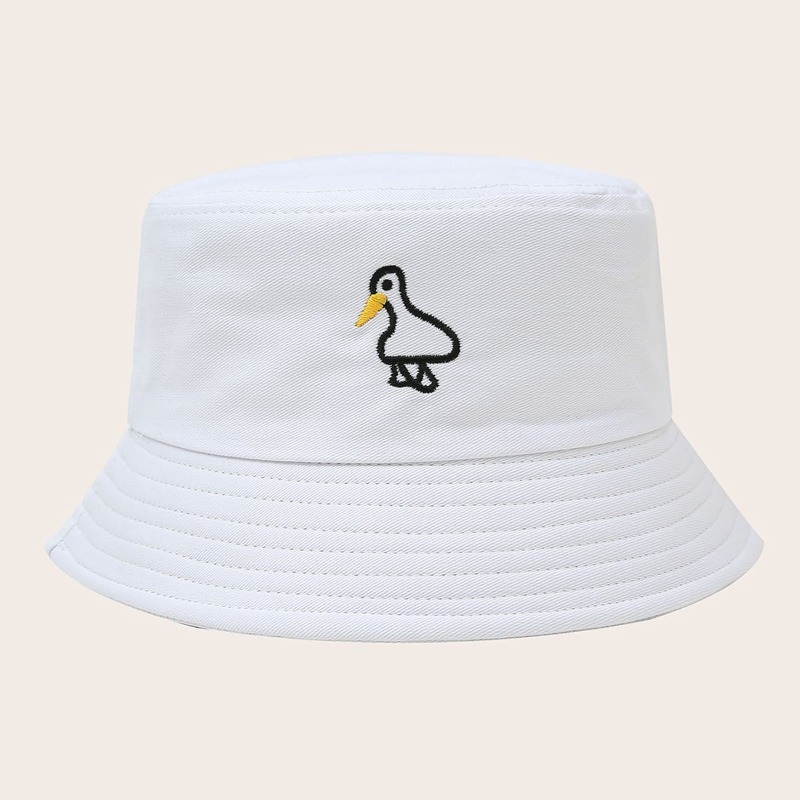 

Cartoon Duck Embroidery Bucket Hat, White