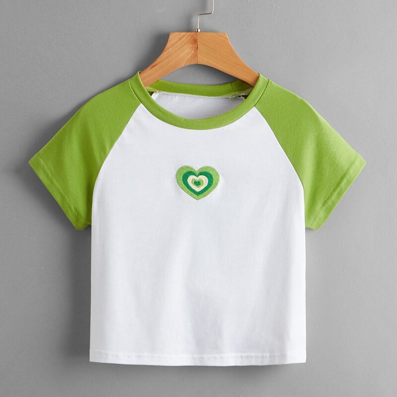

Heart Embroidery Colorblock Crop Tee, Multicolor