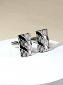 1 Pair Matte Silver Striped Square Cufflinks For Men - Silver - View 1