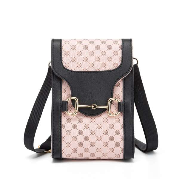 

Horsebit Decor Quilted Phone Bag, Pink
