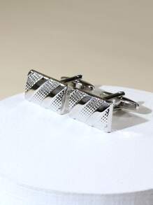 1 Pair Matte Silver Striped Square Cufflinks For Men - Silver - View 2