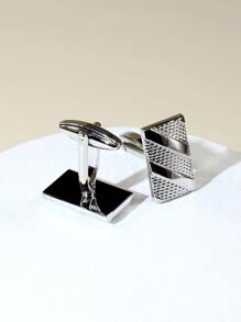 1 Pair Matte Silver Striped Square Cufflinks For Men - Silver - View 3
