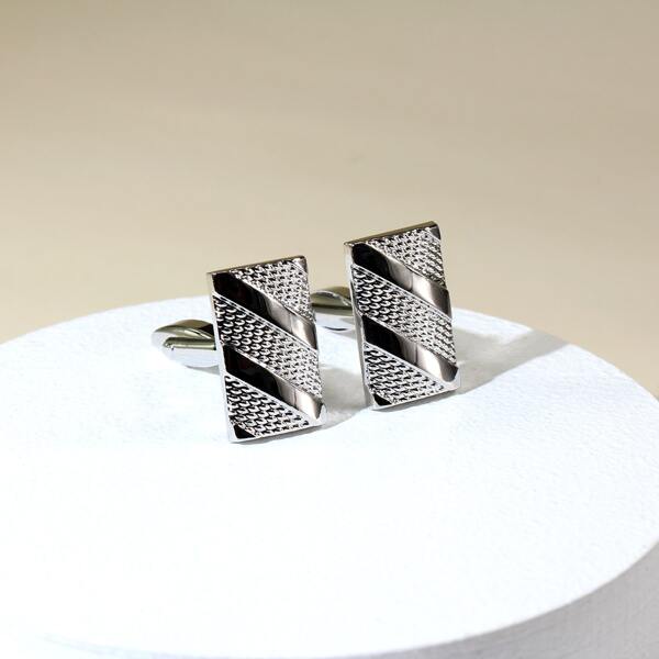 

1pair Men Geometric Cufflinks, Silver