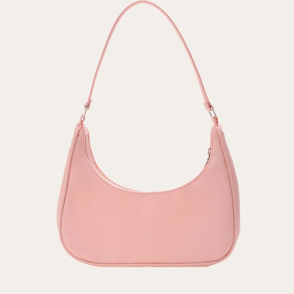 

Minimalist Zip-Up Baguette Bag, Baby pink
