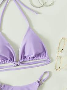 SHEIN Swim Summer Beach Ring Linked Halter Bikini Set - Lilac Purple - View 5