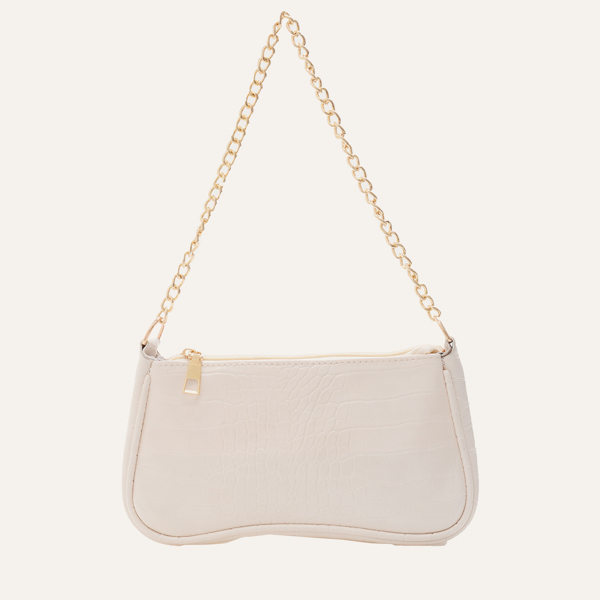 

Croc Embossed Chain Baguette Bag, Beige