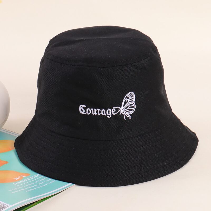

Letter Embroidery Bucket Hat, Black