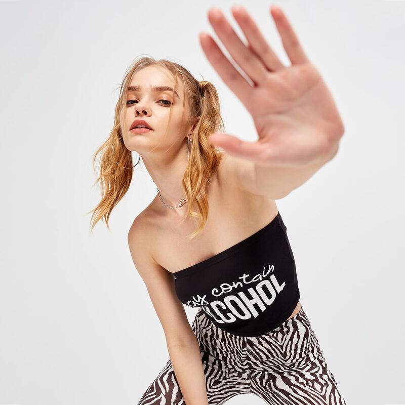 

May Contain Alcohol Graphic Tube Top, Black