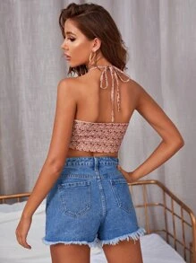 Allover Print Tie Back Cut-out Crop Top - Multicolor - View 2