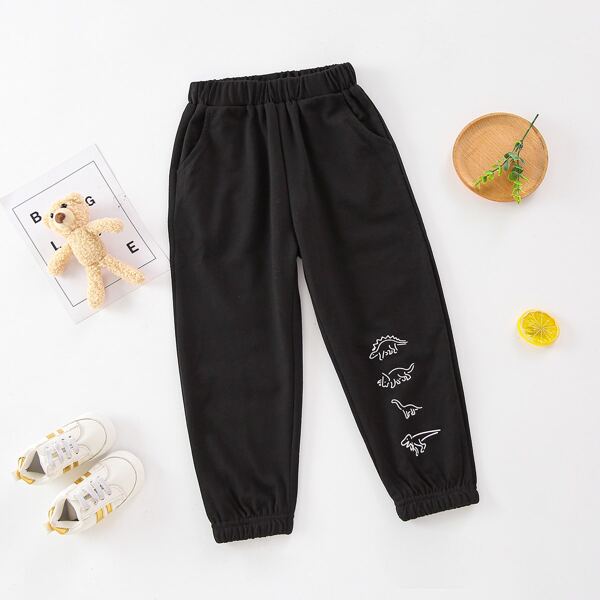 

Toddler Girls Dinosaur Print Sweatpants, Black