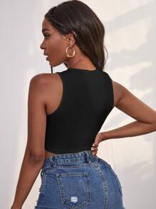 Cut Out Front Crop Tank Top - Black - View 2