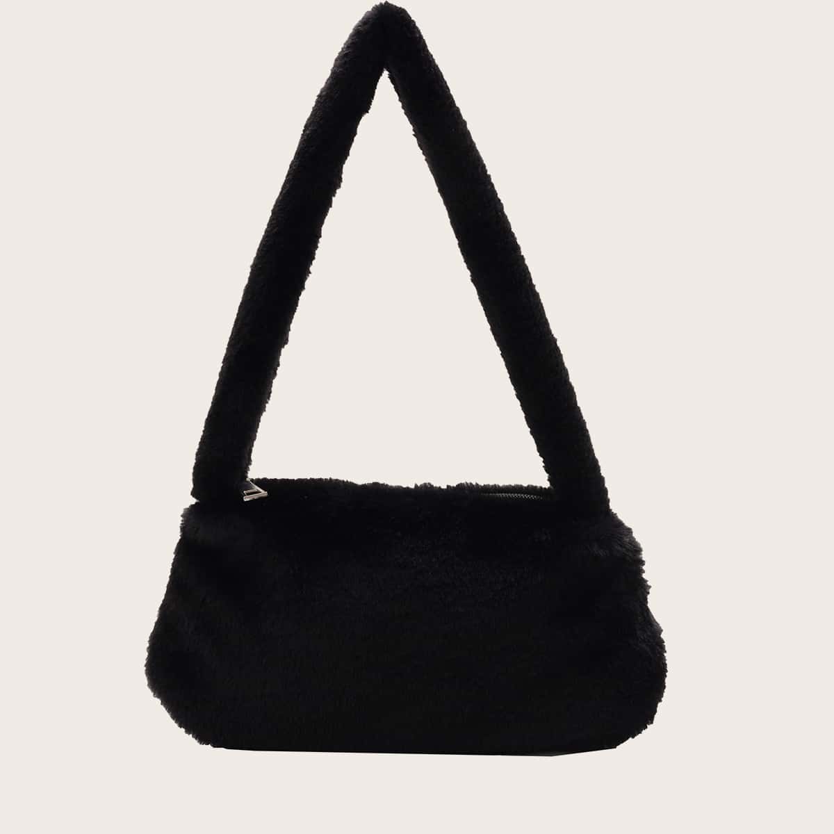 

Minimalist Fluffy Baguette Bag, Black