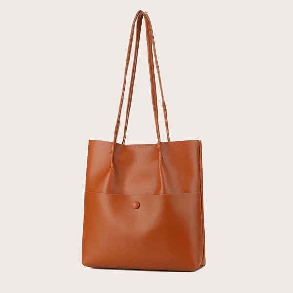 

Minimalist Tote Bag With Inner Pouch, Brown