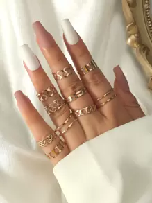 10入組合金開口戒指 - 金黃色 - 查看 1