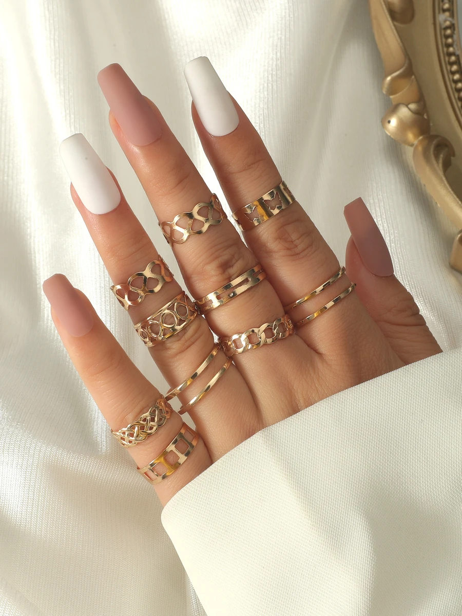 10入組合金開口戒指 - 金黃色 - 查看 1