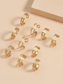 10入組合金開口戒指 - 金黃色 - 查看 4