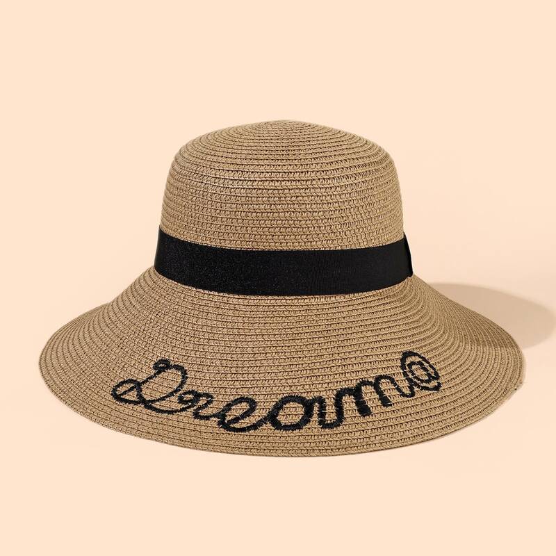 

Letter Graphic Straw Hat, Brown