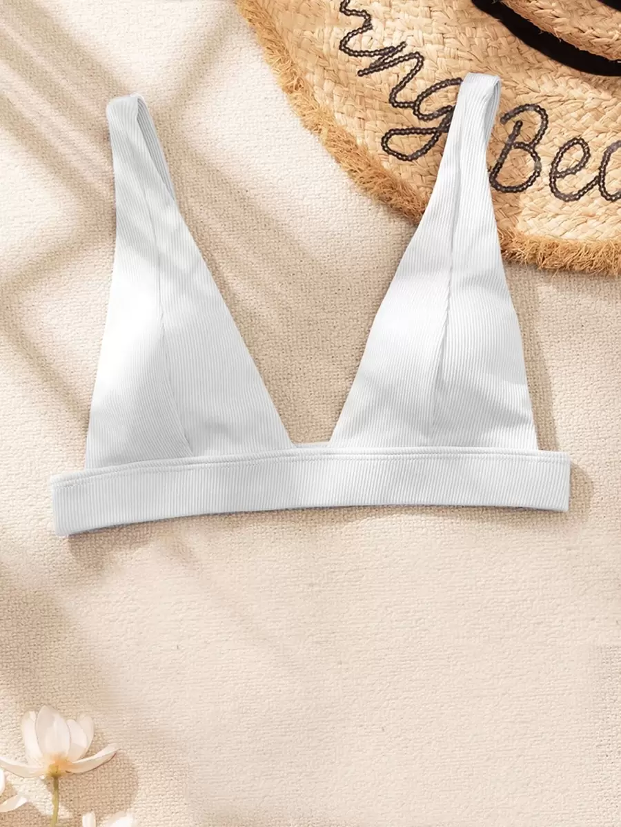 SHEIN Swim لباس علوي بيكيني بعنق على شكل V مضلع