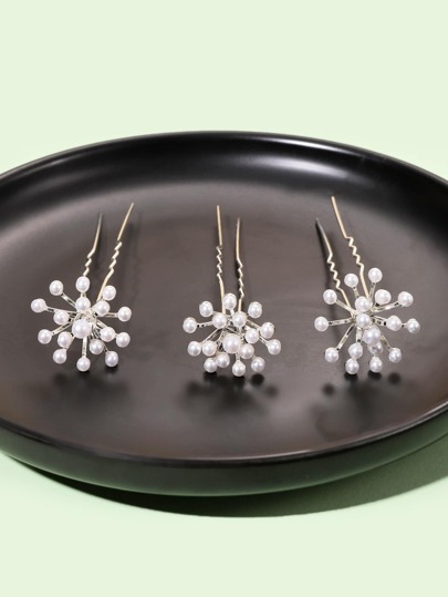 3 件套仿珍珠装饰发夹优雅头饰发梳适用于头发侧梳、学校用品、婚礼