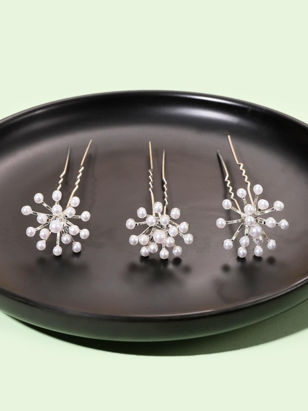 3 件套仿珍珠装饰发夹优雅头饰发梳适用于头发侧梳、学校用品、婚礼