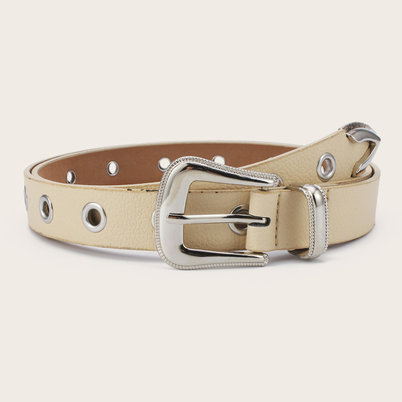

Eyelet Decor Buckle Belt, Beige