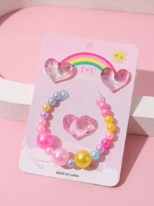 4入組女孩心形細節首飾套裝 - 彩色 - 查看 1
