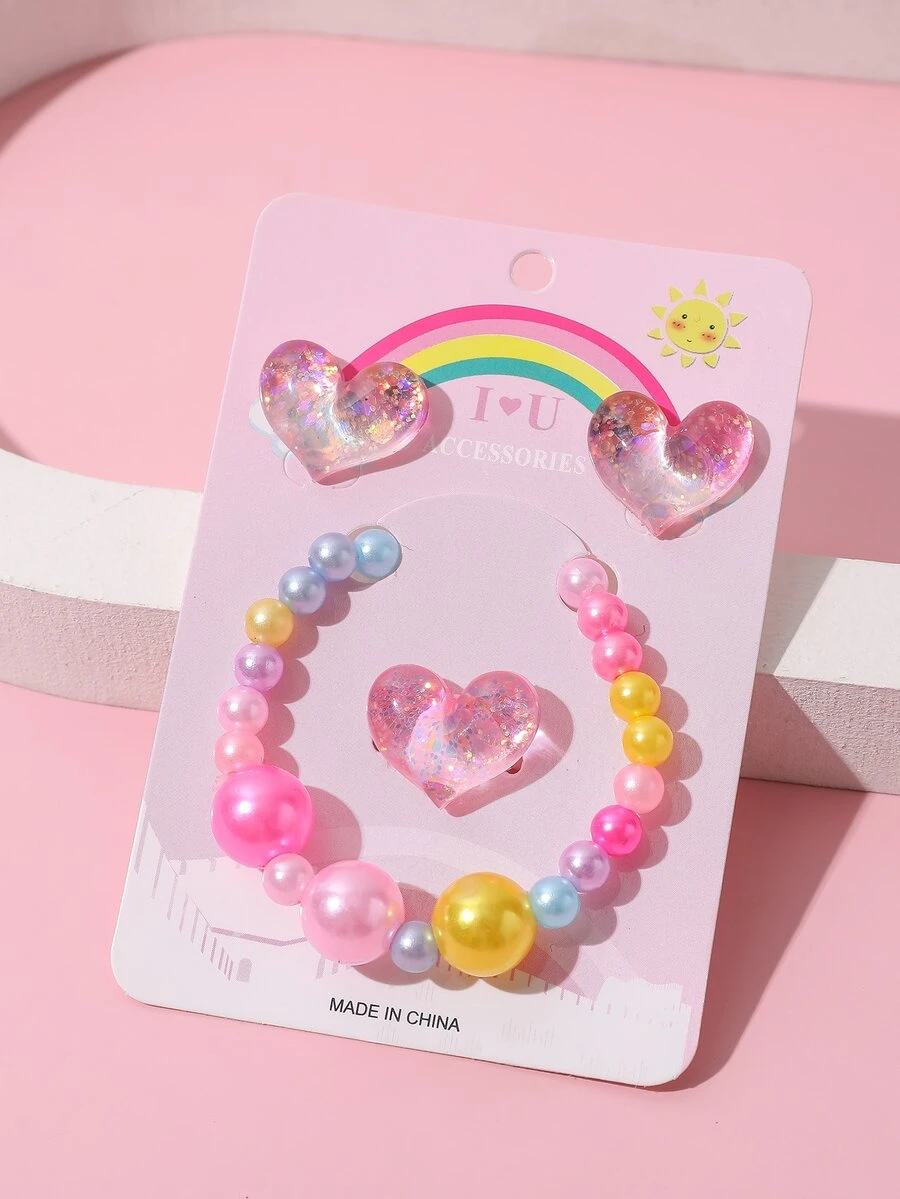 4入組女孩心形細節首飾套裝 - 彩色 - 查看 1