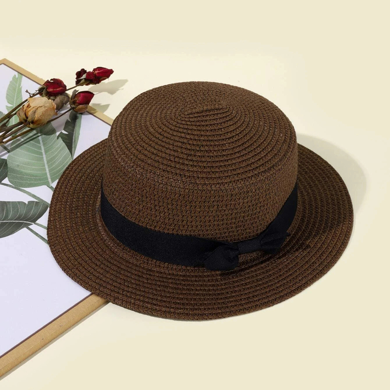 

Bow Decor Straw Hat, Coffee brown