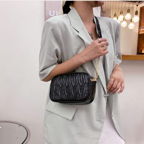 

Quilted Chain Crossbody Bag, Black