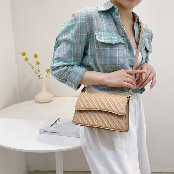 

Stitch Flap Crossbody Bag, Khaki