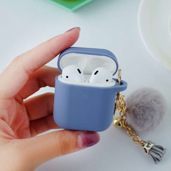 

Силиконовый чехол для Airpods с брелоком и шариком, Пыльный фиолетовый