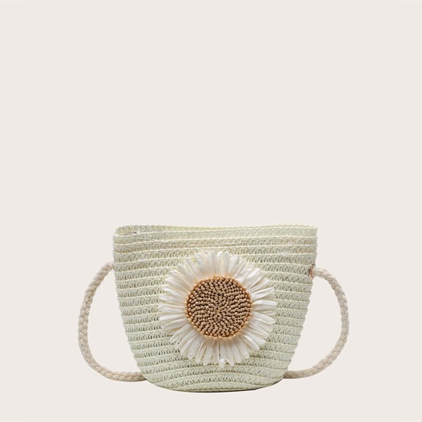 

Girls Applique Straw Crossbody Bag, White