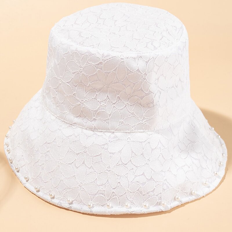 

Faux Pearl Decor Bucket Hat, White