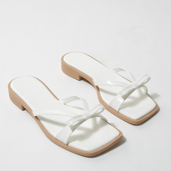 

Bow Decor Thin Strap Slide Sandals, White