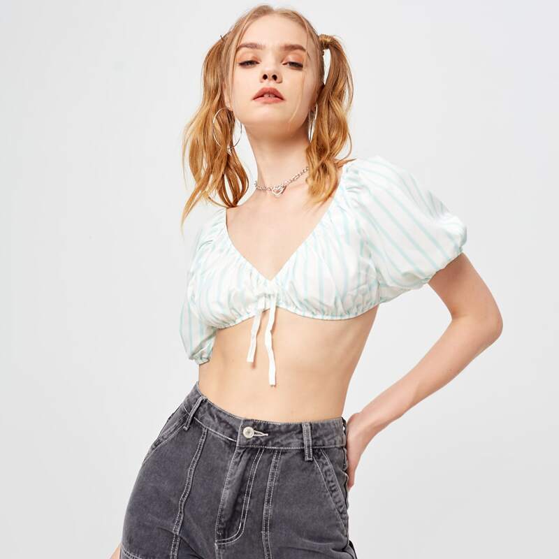 

Tie Backless Striped Milkmaid Top, Multicolor