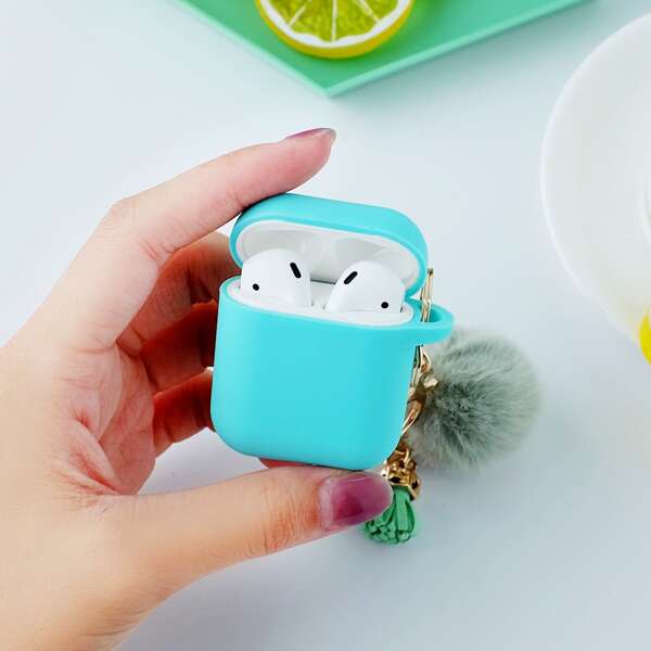 

Силиконовый чехол с плюшевым шариком для ключей для Airpods, Мятно-зеленый