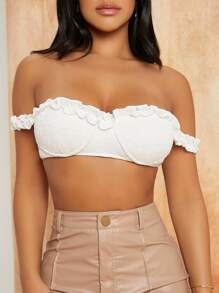 SHEIN SXY Top corto bustier con fruncido ribete con fruncido de hombros descubiertos - Blanco - Ver 5