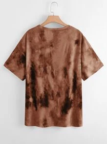 Flirla 大碼太陽和月亮圖案紮染T恤 - 咖啡棕 - 查看 2